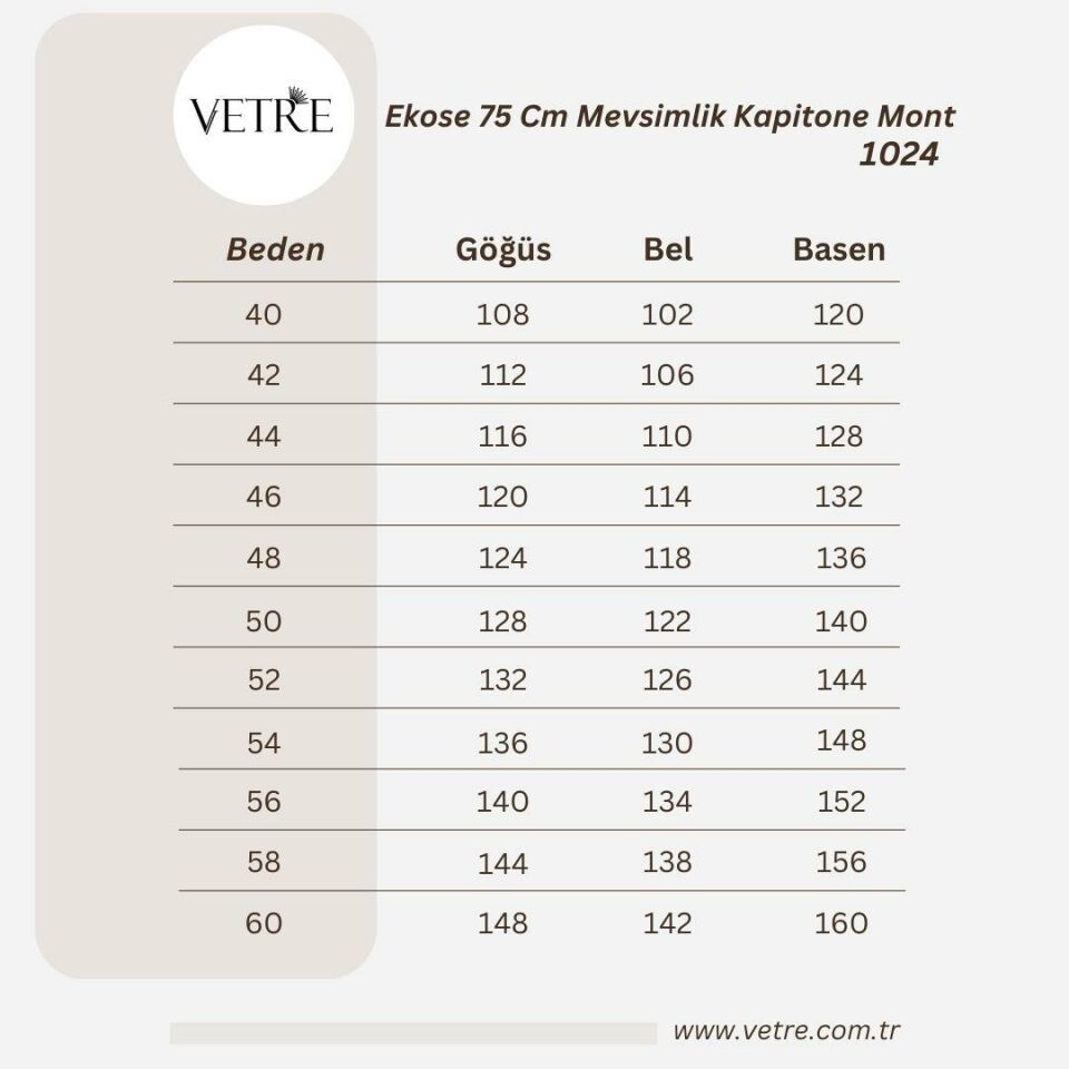 EKOSE 75 CM AÇIK BEJ MEVSİMLİK KAPİTONE MONT