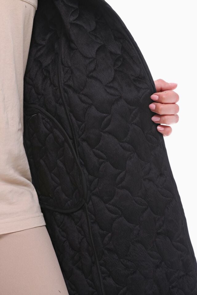POLO YAKA SİYAH UZUN KAPİTONE MONT