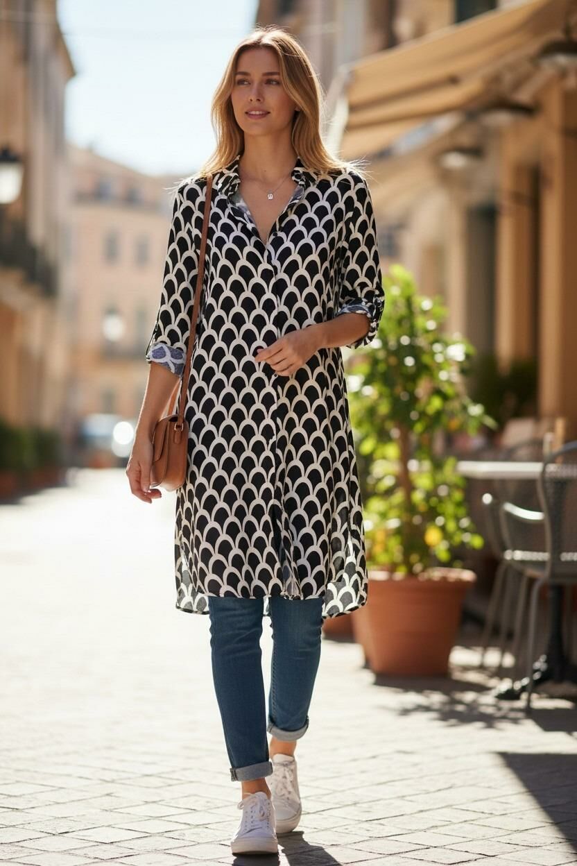 VETRE KADIN BÜYÜK BEDEN UZUN VİSKON GÖMLEK