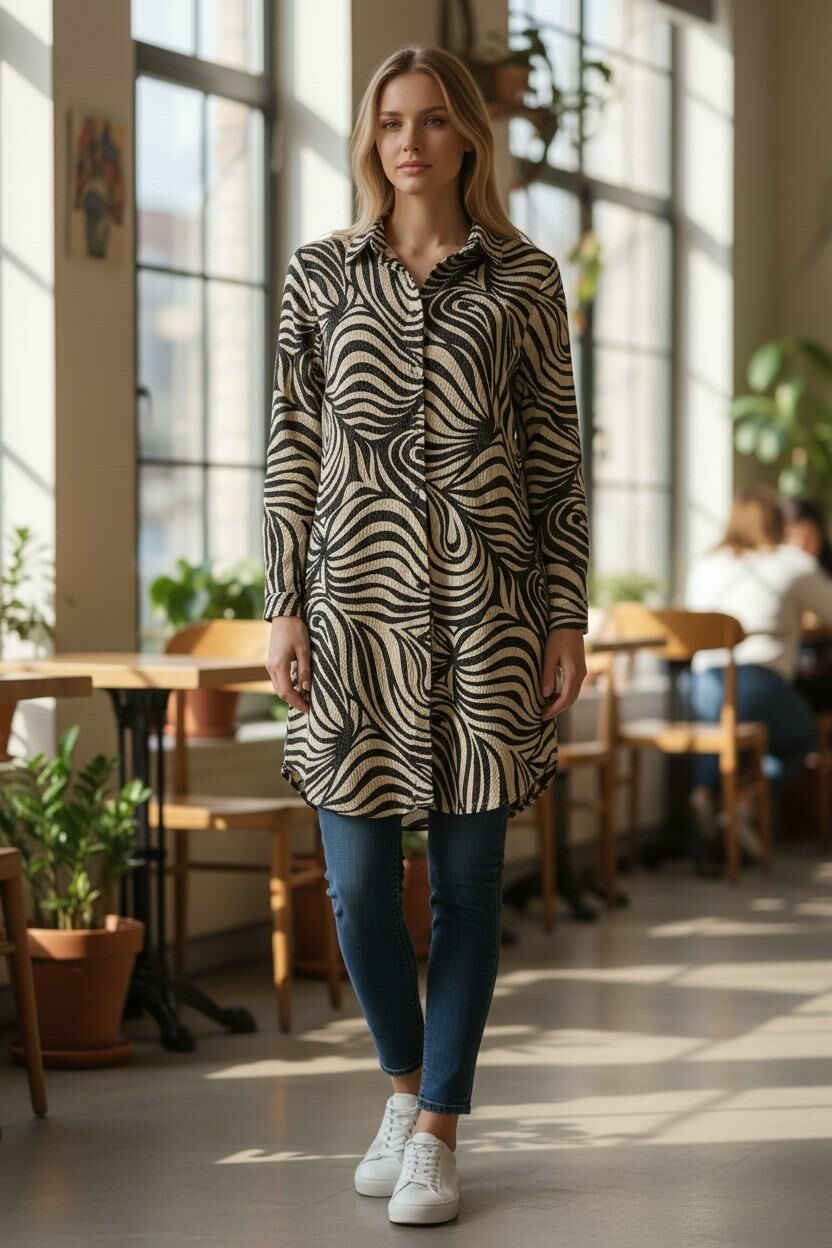 VETRE KADIN BÜYÜK BEDEN UZUN VİSKON GÖMLEK