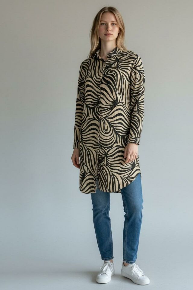 VETRE KADIN BÜYÜK BEDEN UZUN VİSKON GÖMLEK