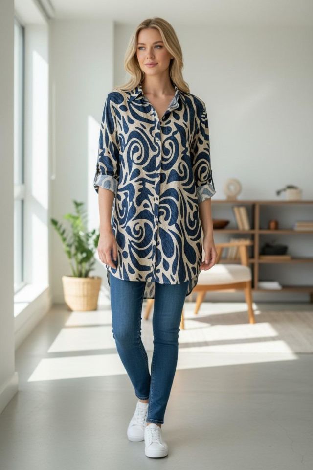 VETRE KADIN BÜYÜK BEDEN UZUN VİSKON GÖMLEK