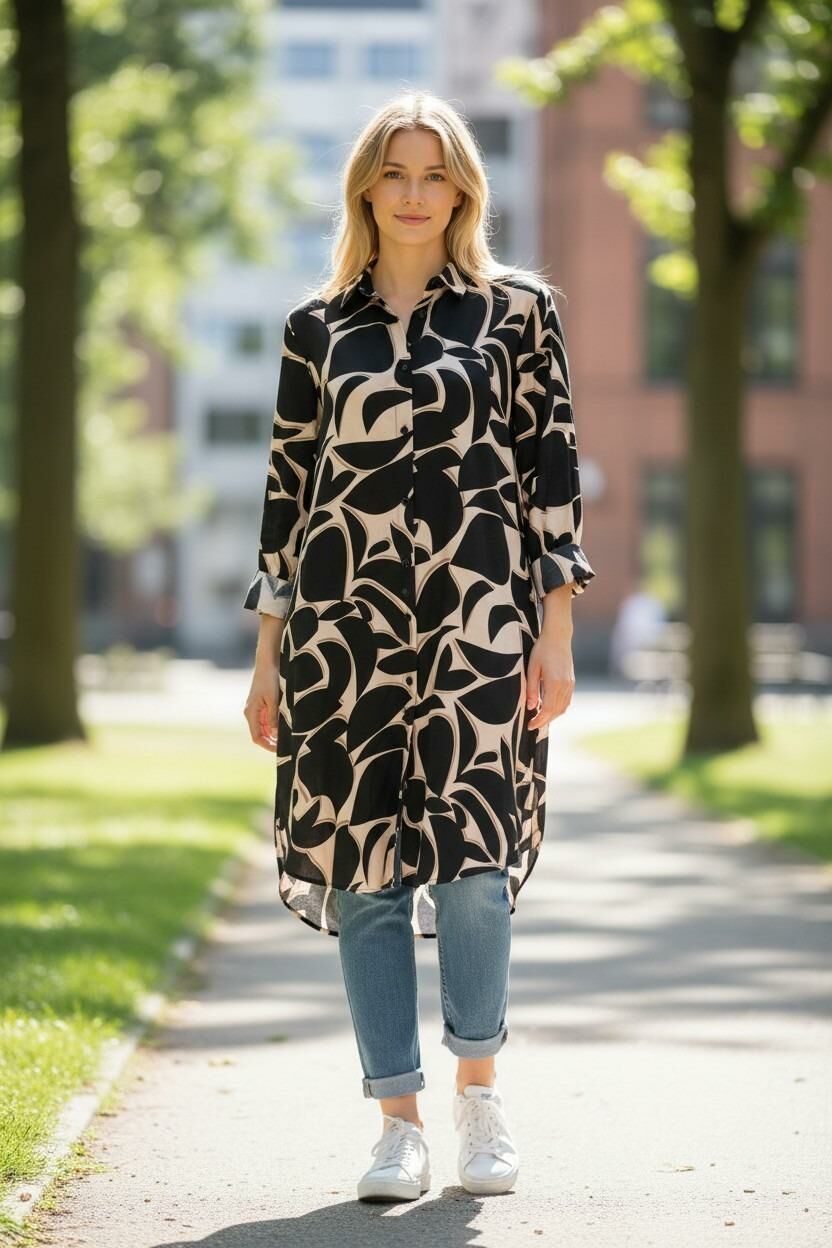 VETRE KADIN BÜYÜK BEDEN UZUN VİSKON GÖMLEK