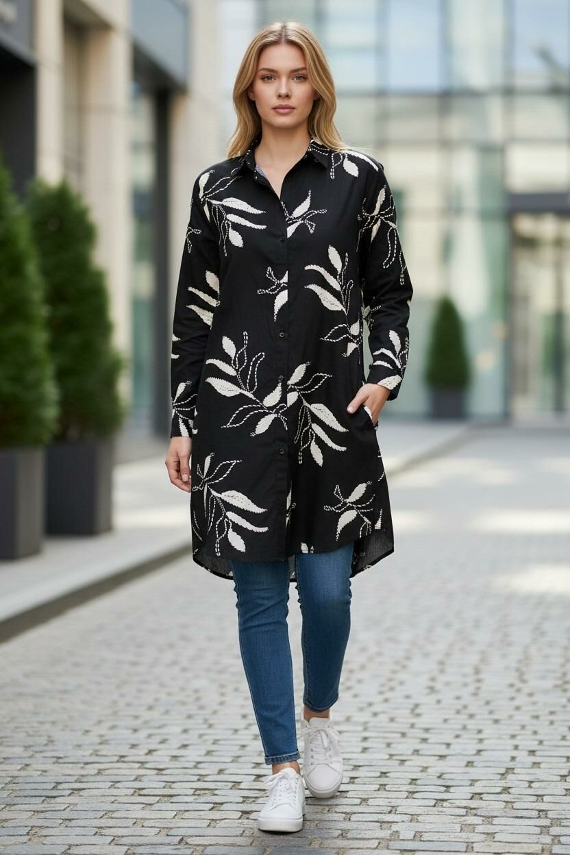 VETRE KADIN BÜYÜK BEDEN UZUN VİSKON GÖMLEK