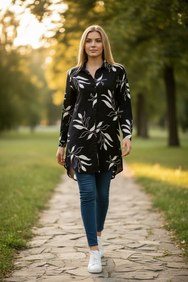 VETRE KADIN BÜYÜK BEDEN UZUN VİSKON GÖMLEK