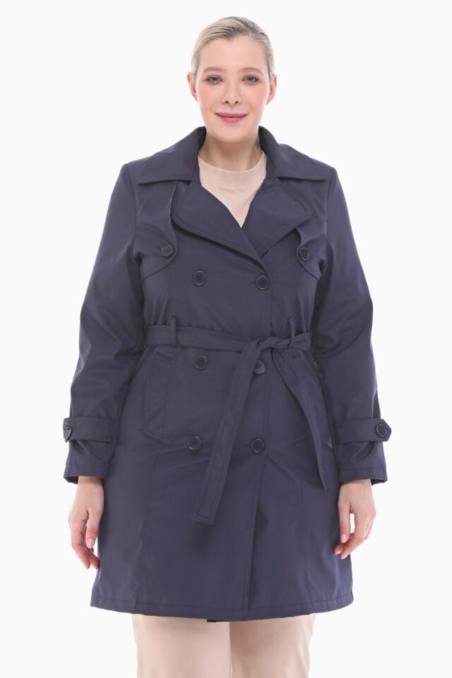 DÜĞMELİ LACİVERT KRUVAZE TRENÇKOT