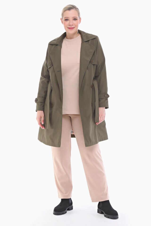 DÜĞMELİ HAKİ KRUVAZE TRENÇKOT