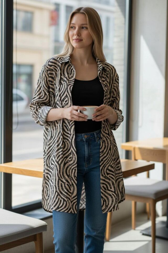 VETRE KADIN BÜYÜK BEDEN UZUN VİSKON GÖMLEK