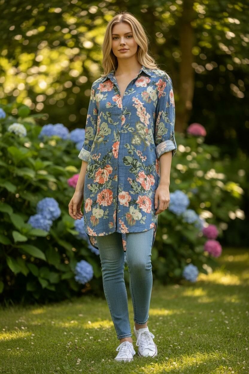 VETRE KADIN BÜYÜK BEDEN UZUN VİSKON GÖMLEK