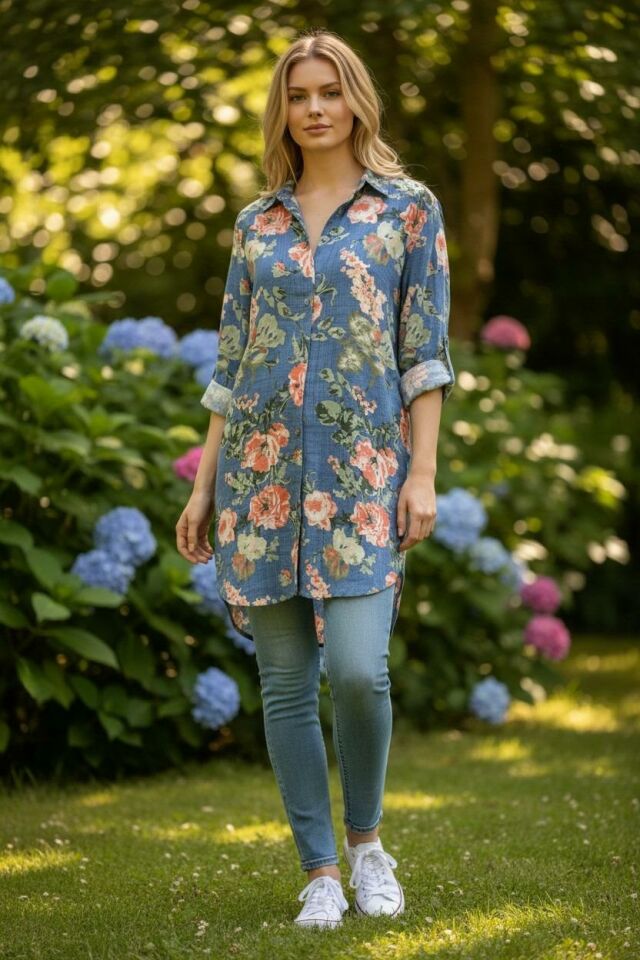 VETRE KADIN BÜYÜK BEDEN UZUN VİSKON GÖMLEK