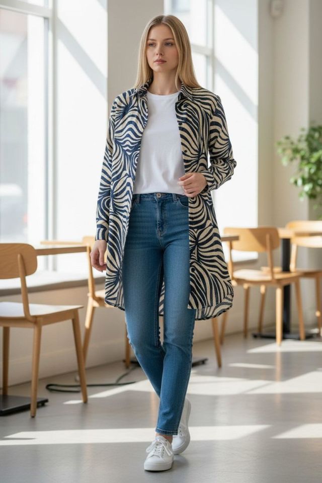 VETRE KADIN BÜYÜK BEDEN UZUN VİSKON GÖMLEK