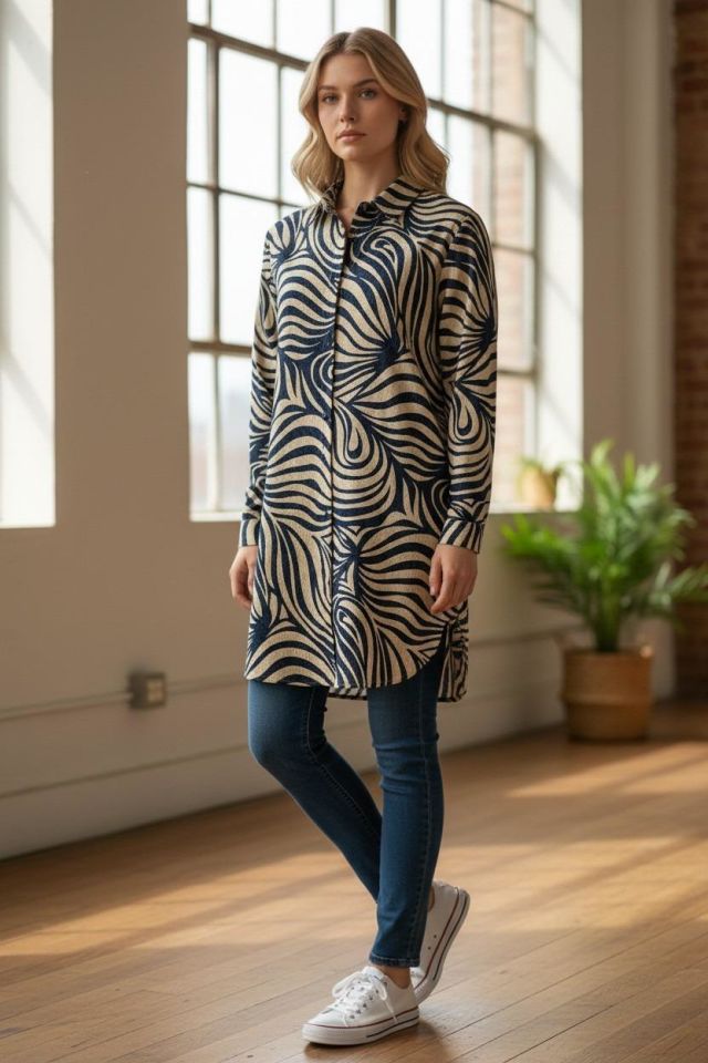 VETRE KADIN BÜYÜK BEDEN UZUN VİSKON GÖMLEK