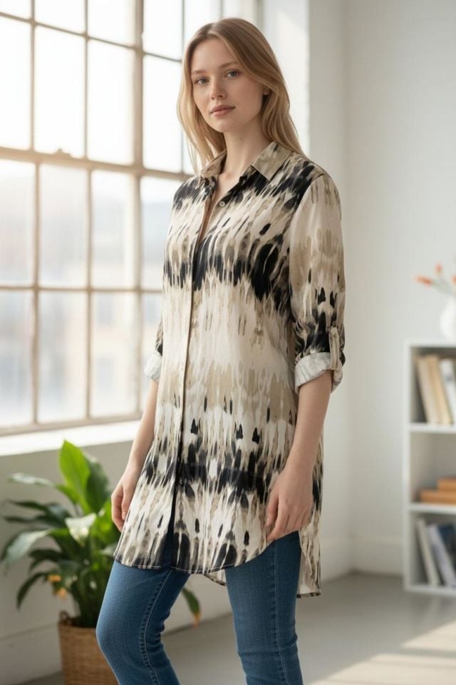 VETRE KADIN BÜYÜK BEDEN UZUN VİSKON GÖMLEK