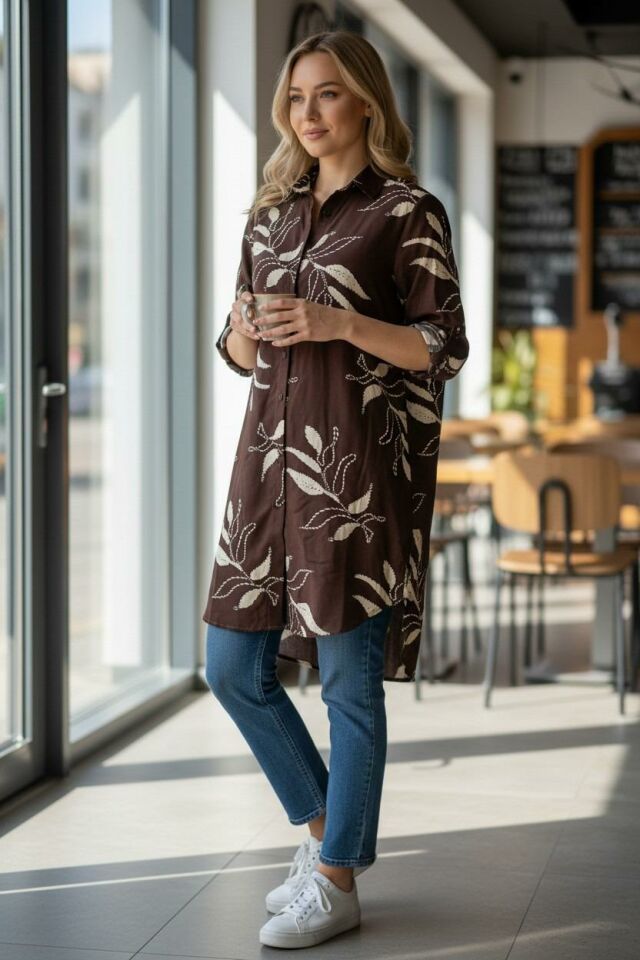 VETRE KADIN BÜYÜK BEDEN UZUN VİSKON GÖMLEK