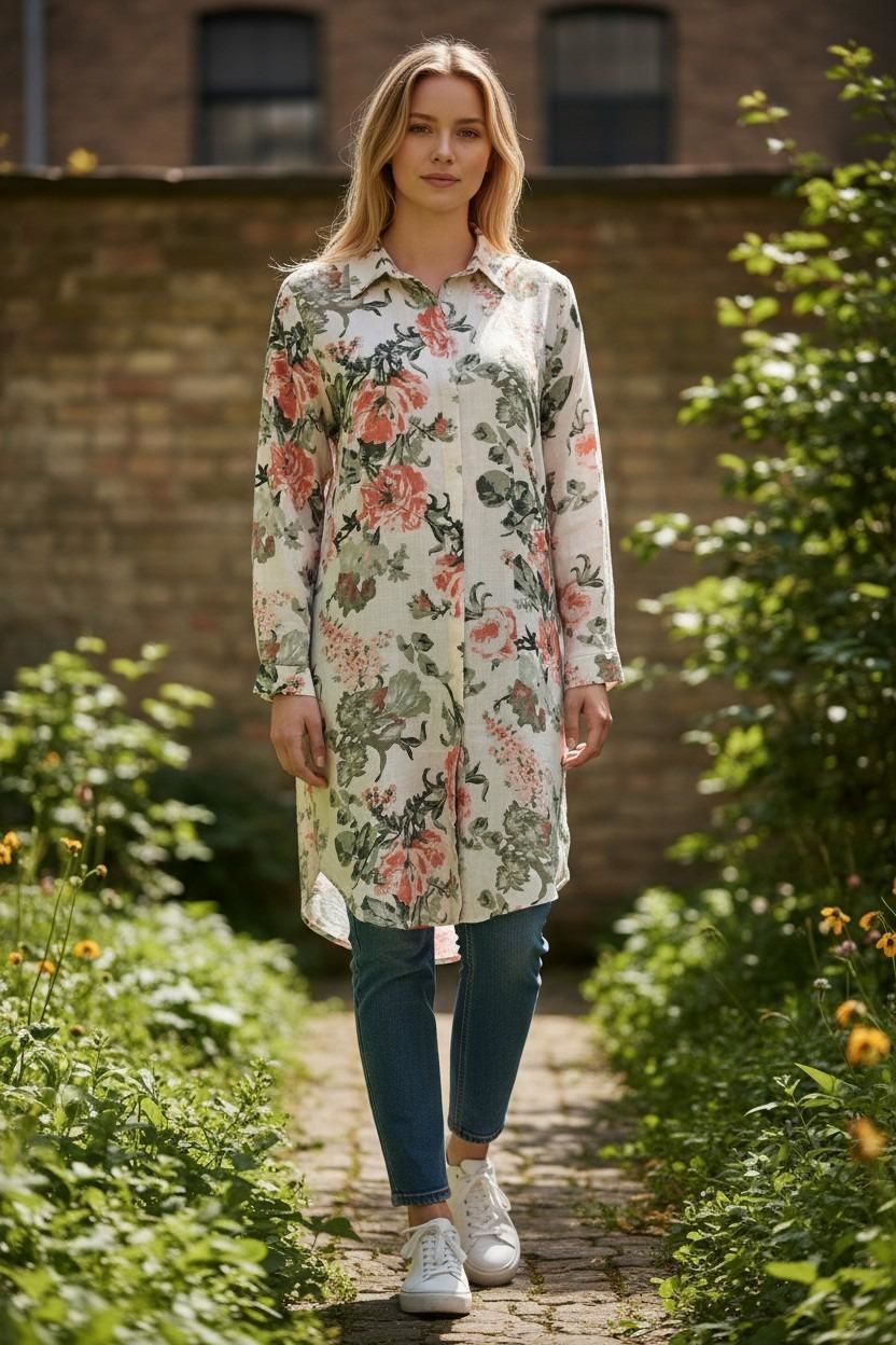 VETRE KADIN BÜYÜK BEDEN UZUN VİSKON GÖMLEK