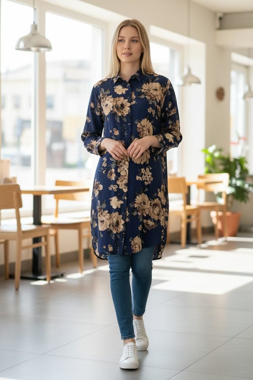 VETRE KADIN BÜYÜK BEDEN UZUN VİSKON GÖMLEK