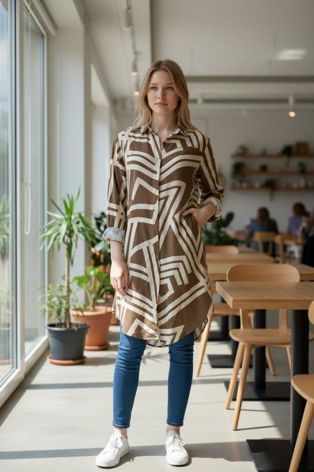 VETRE KADIN BÜYÜK BEDEN UZUN VİSKON GÖMLEK