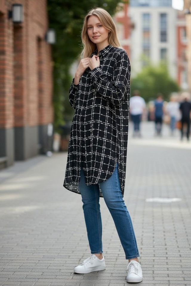 VETRE KADIN BÜYÜK BEDEN UZUN VİSKON GÖMLEK