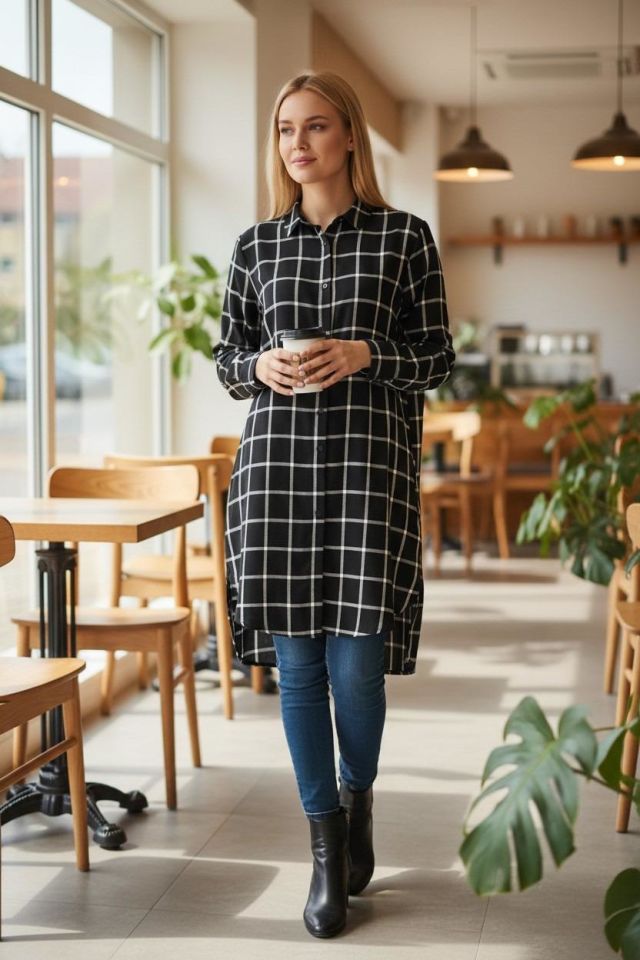 VETRE KADIN BÜYÜK BEDEN UZUN VİSKON GÖMLEK