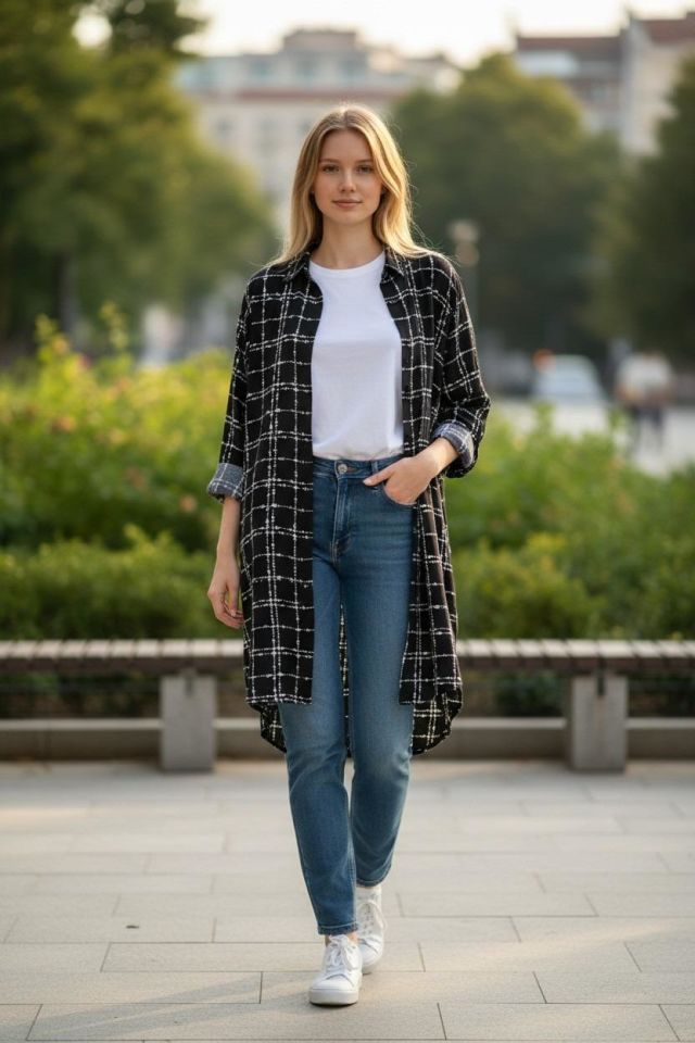 VETRE KADIN BÜYÜK BEDEN UZUN VİSKON GÖMLEK