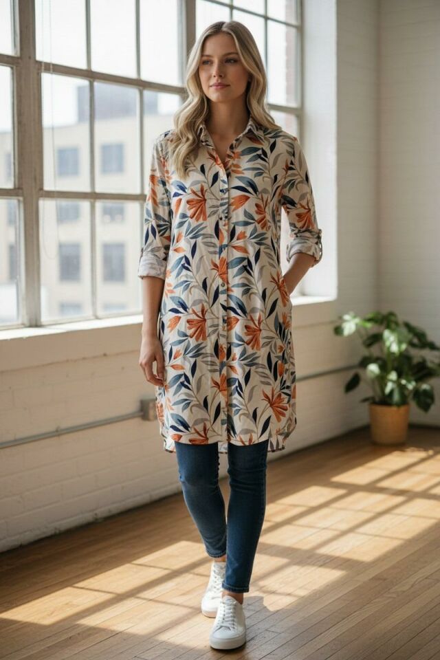 VETRE KADIN BÜYÜK BEDEN UZUN VİSKON GÖMLEK