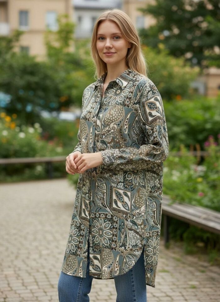 VETRE KADIN BÜYÜK BEDEN UZUN VİSKON GÖMLEK