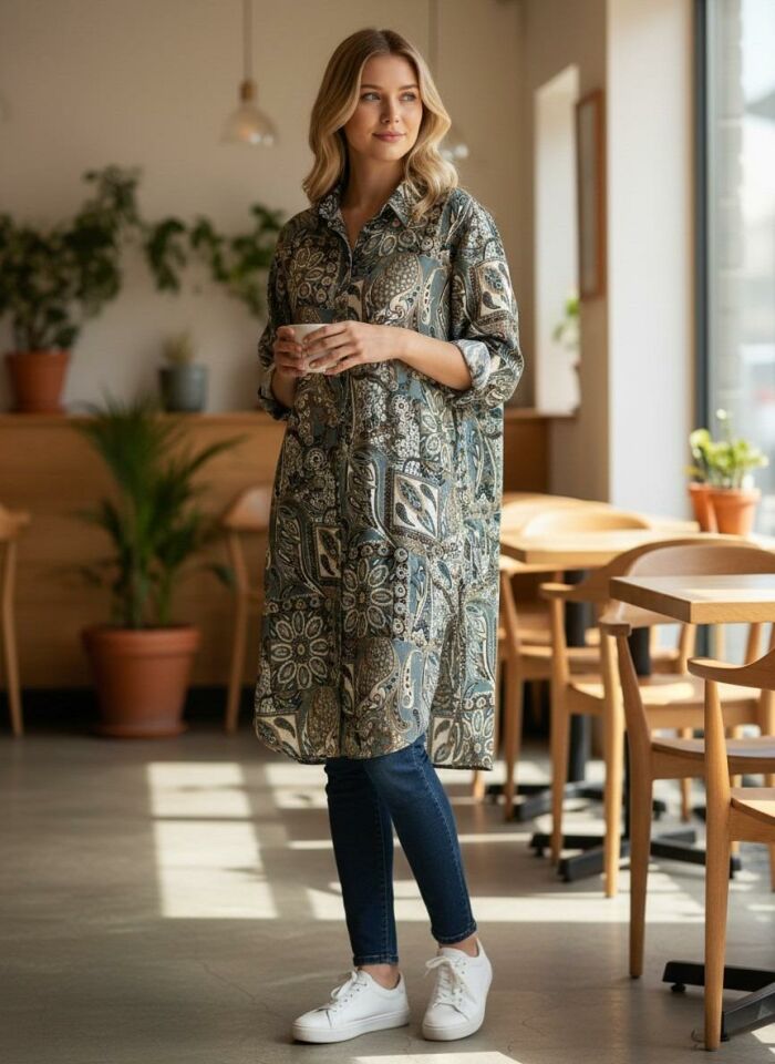 VETRE KADIN BÜYÜK BEDEN UZUN VİSKON GÖMLEK