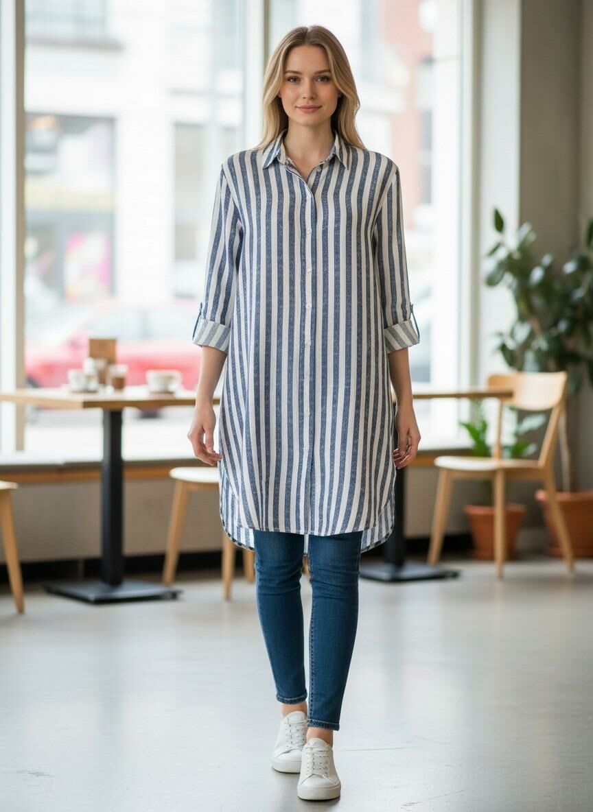 VETRE KADIN BÜYÜK BEDEN UZUN VİSKON GÖMLEK