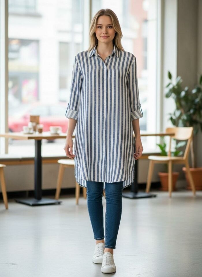 VETRE KADIN BÜYÜK BEDEN UZUN VİSKON GÖMLEK