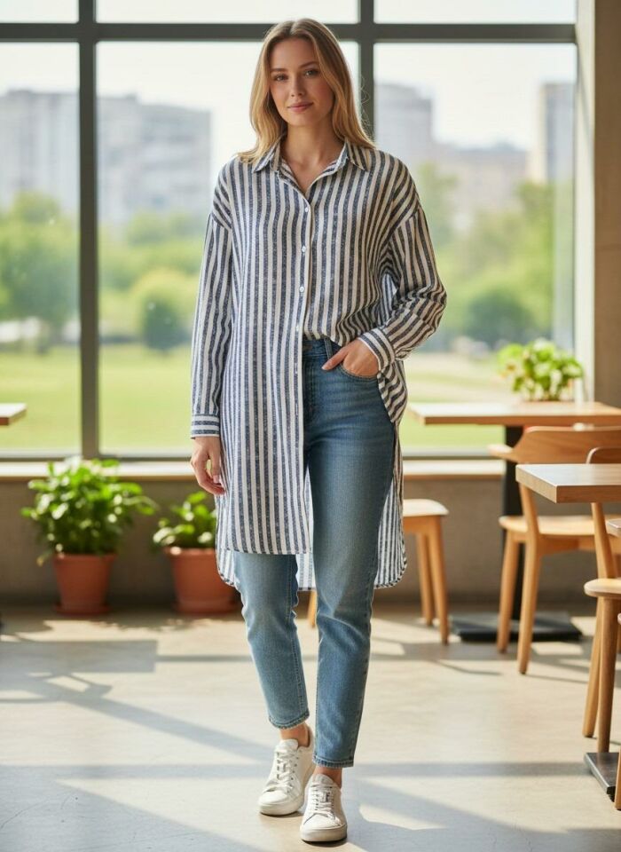 VETRE KADIN BÜYÜK BEDEN UZUN VİSKON GÖMLEK