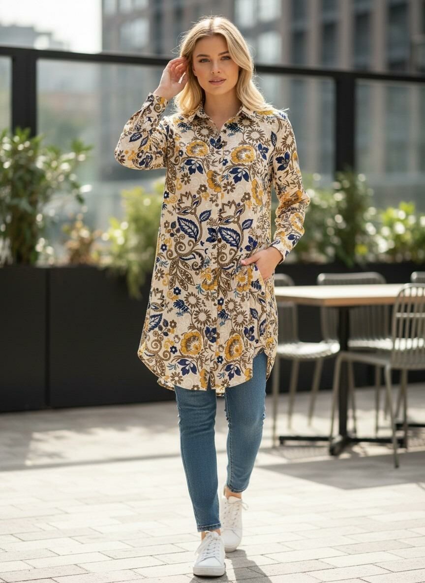 VETRE KADIN BÜYÜK BEDEN UZUN VİSKON GÖMLEK