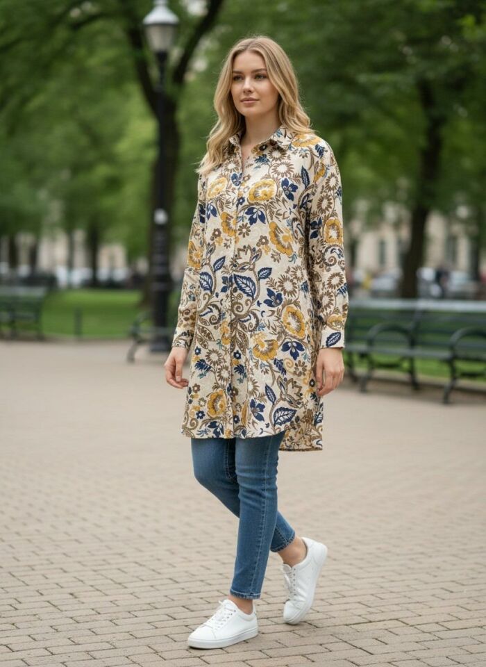 VETRE KADIN BÜYÜK BEDEN UZUN VİSKON GÖMLEK