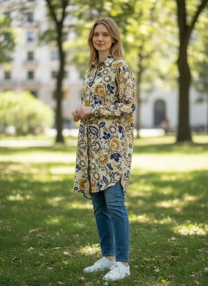 VETRE KADIN BÜYÜK BEDEN UZUN VİSKON GÖMLEK