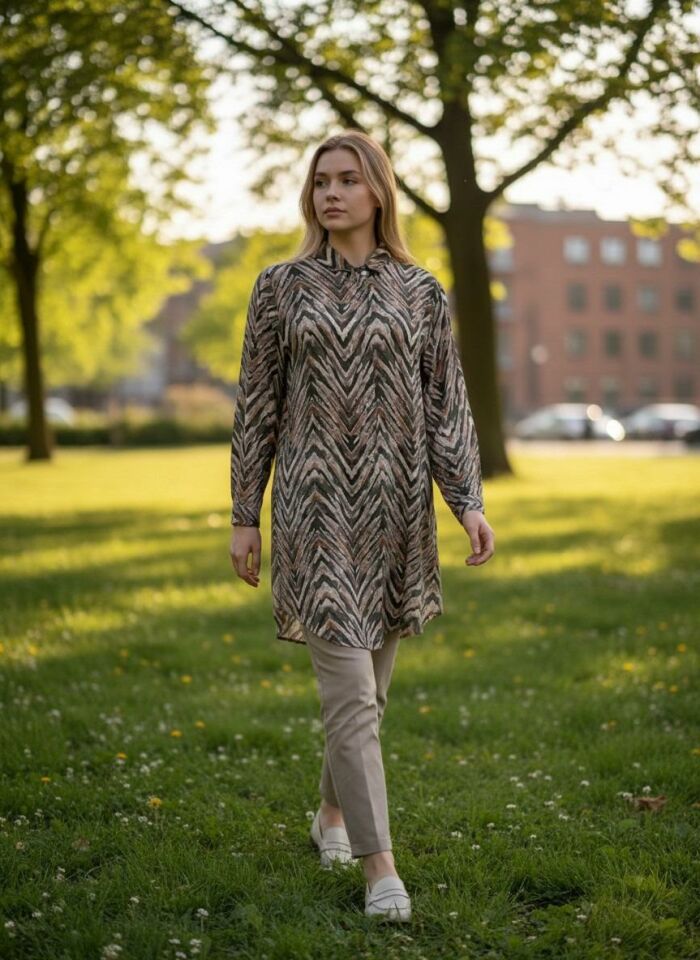 VETRE KADIN BÜYÜK BEDEN UZUN VİSKON GÖMLEK