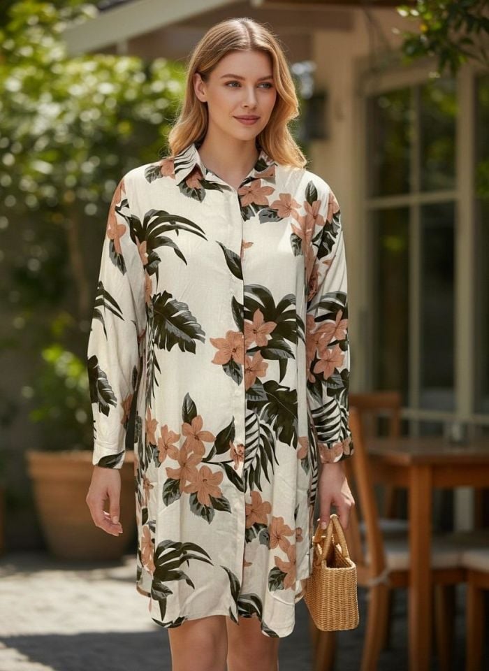 VETRE KADIN BÜYÜK BEDEN UZUN VİSKON GÖMLEK