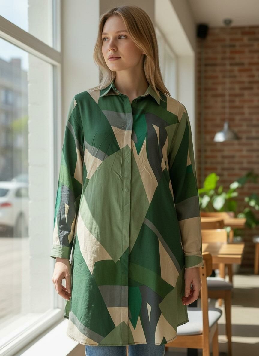 VETRE KADIN BÜYÜK BEDEN UZUN VİSKON GÖMLEK