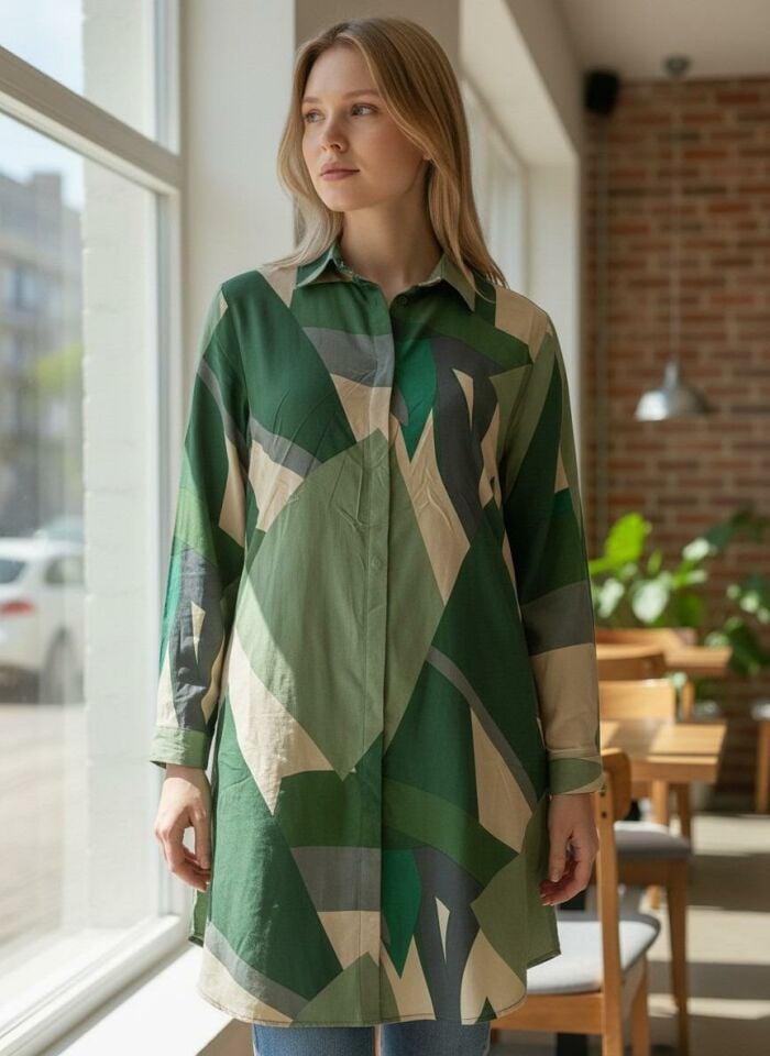 VETRE KADIN BÜYÜK BEDEN UZUN VİSKON GÖMLEK