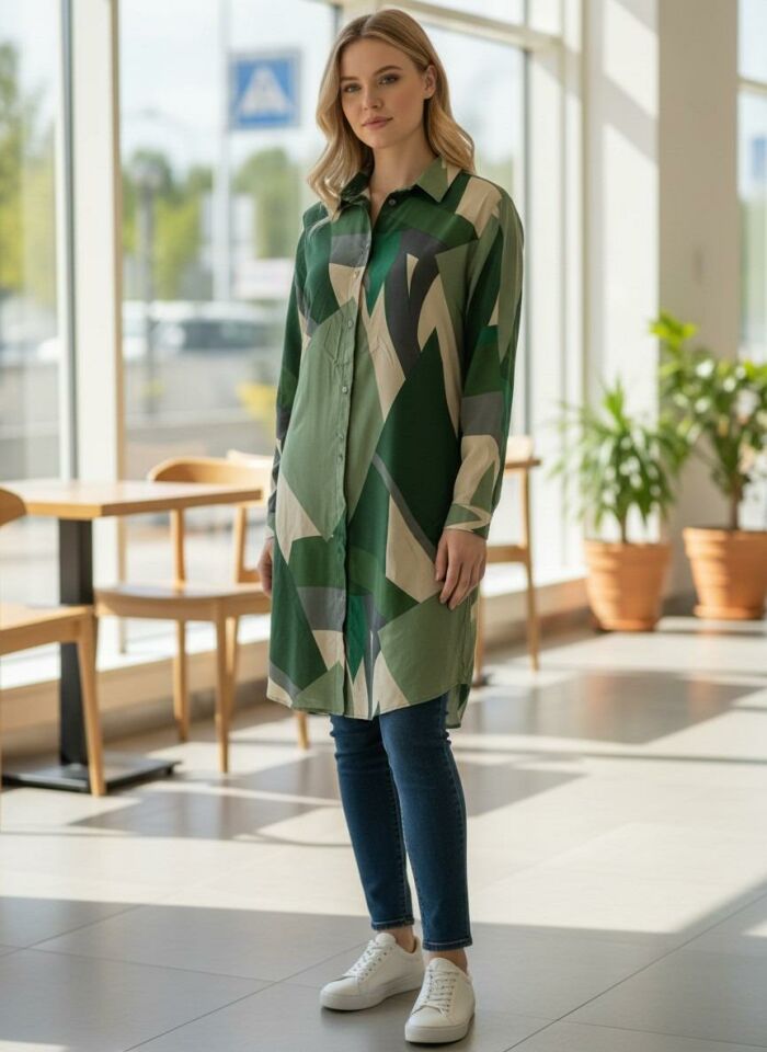 VETRE KADIN BÜYÜK BEDEN UZUN VİSKON GÖMLEK