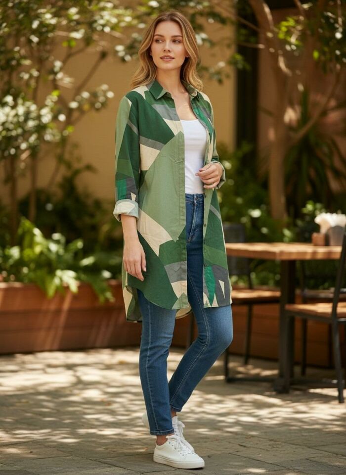 VETRE KADIN BÜYÜK BEDEN UZUN VİSKON GÖMLEK