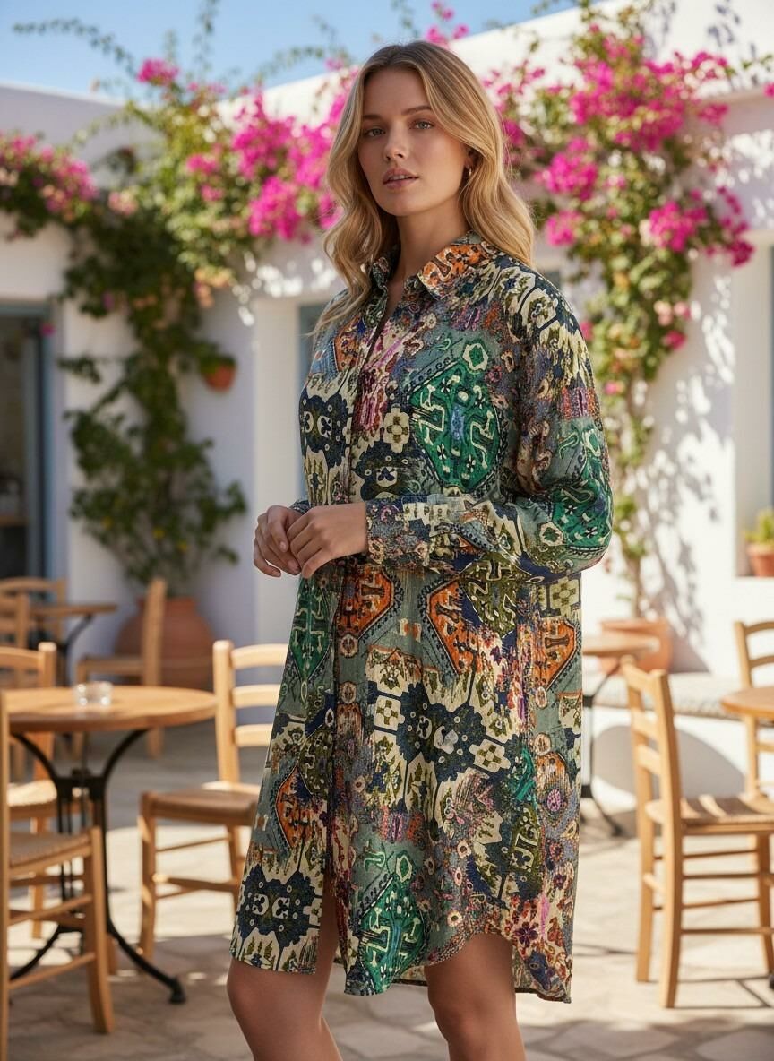 VETRE KADIN BÜYÜK BEDEN UZUN VİSKON GÖMLEK