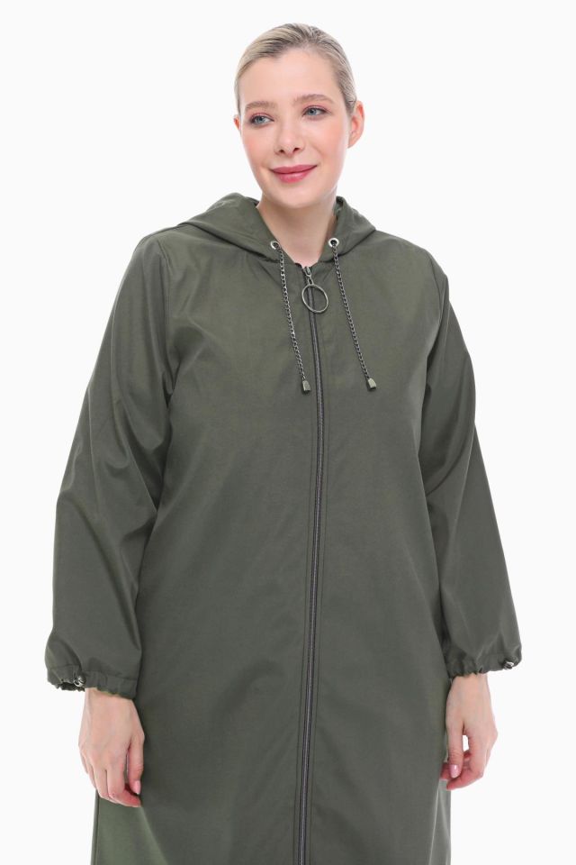 KAPÜŞONLU HAKİ UZUN TRENÇKOT