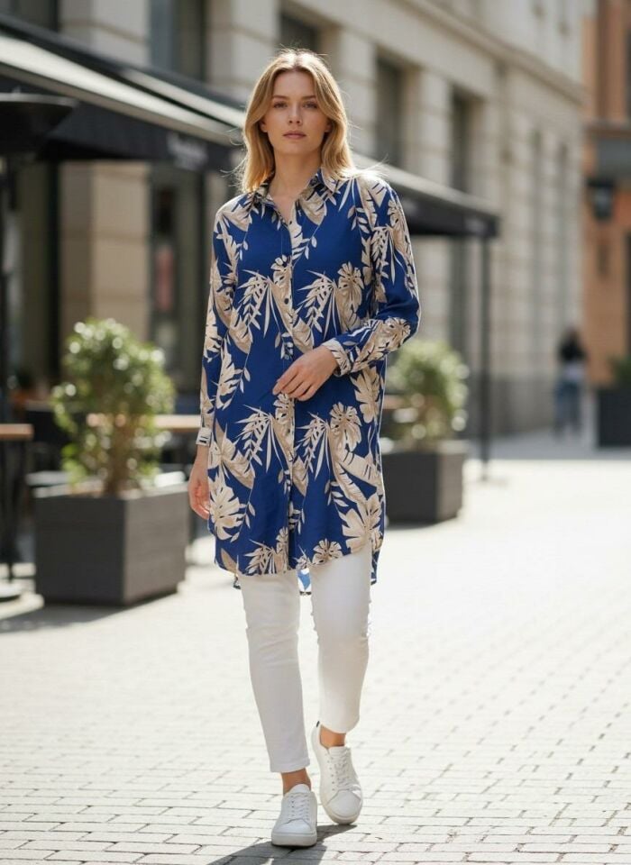 VETRE KADIN BÜYÜK BEDEN UZUN VİSKON GÖMLEK