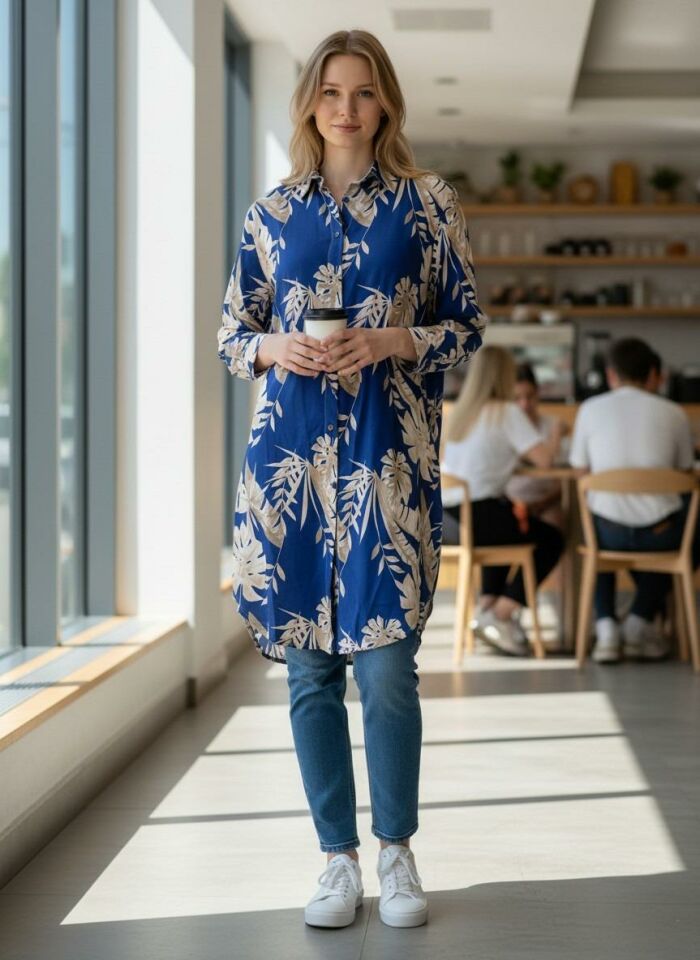 VETRE KADIN BÜYÜK BEDEN UZUN VİSKON GÖMLEK