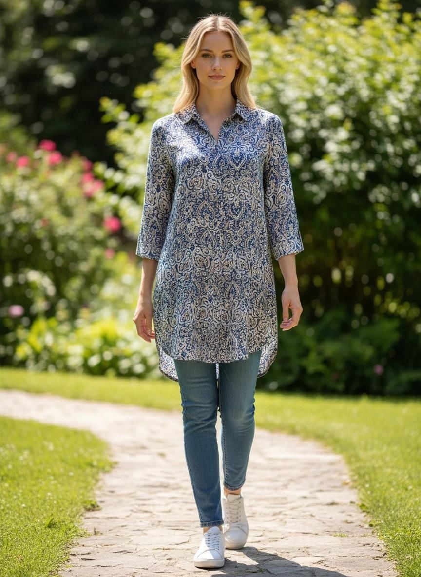 VETRE KADIN BÜYÜK BEDEN UZUN VİSKON GÖMLEK