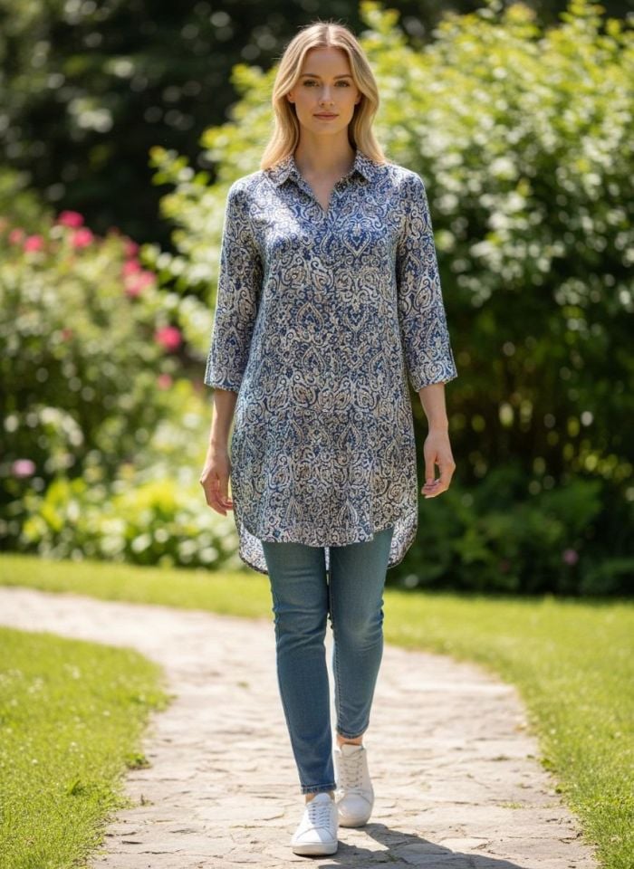 VETRE KADIN BÜYÜK BEDEN UZUN VİSKON GÖMLEK