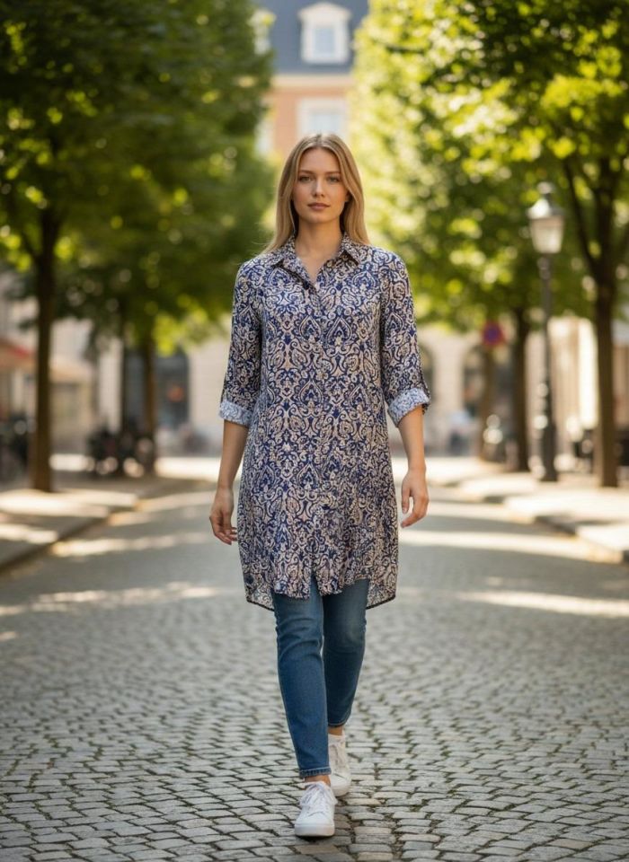 VETRE KADIN BÜYÜK BEDEN UZUN VİSKON GÖMLEK