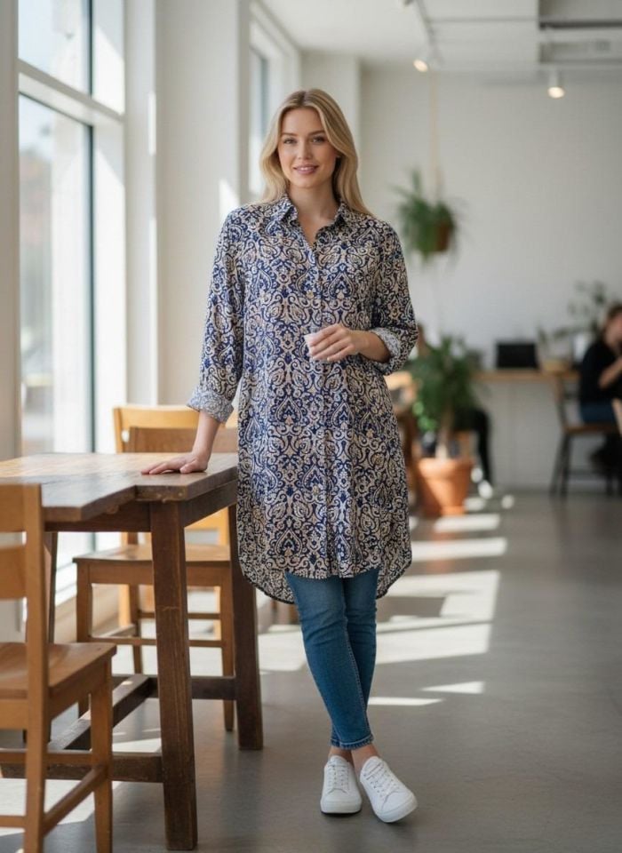 VETRE KADIN BÜYÜK BEDEN UZUN VİSKON GÖMLEK