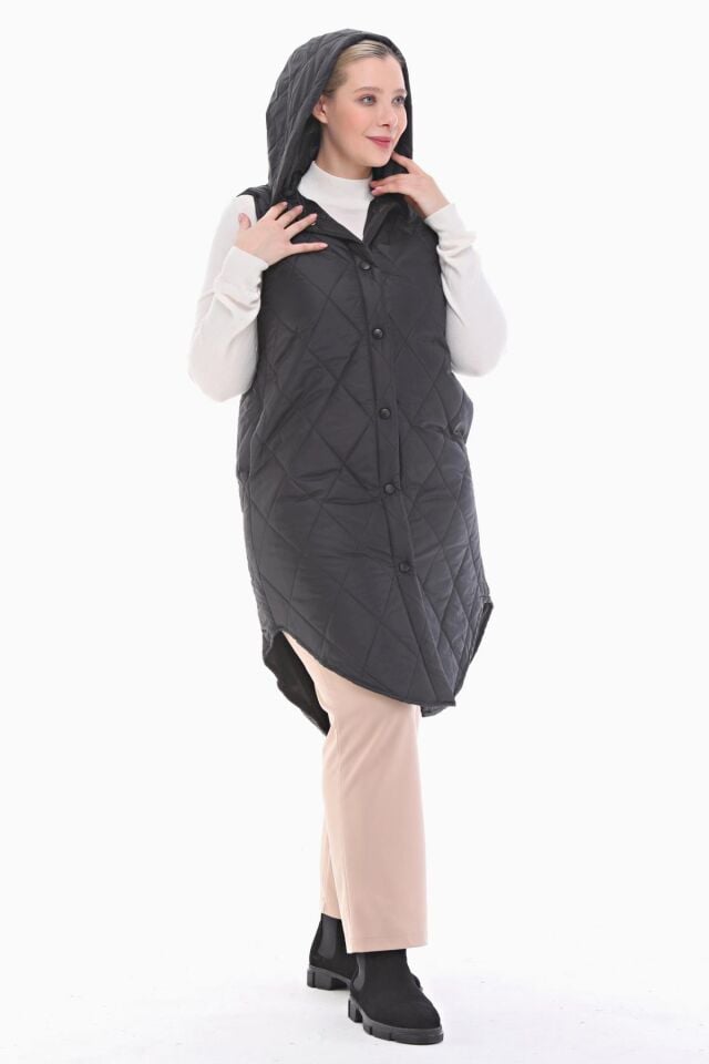 ŞİŞME SİYAH KAPİTONE YELEK