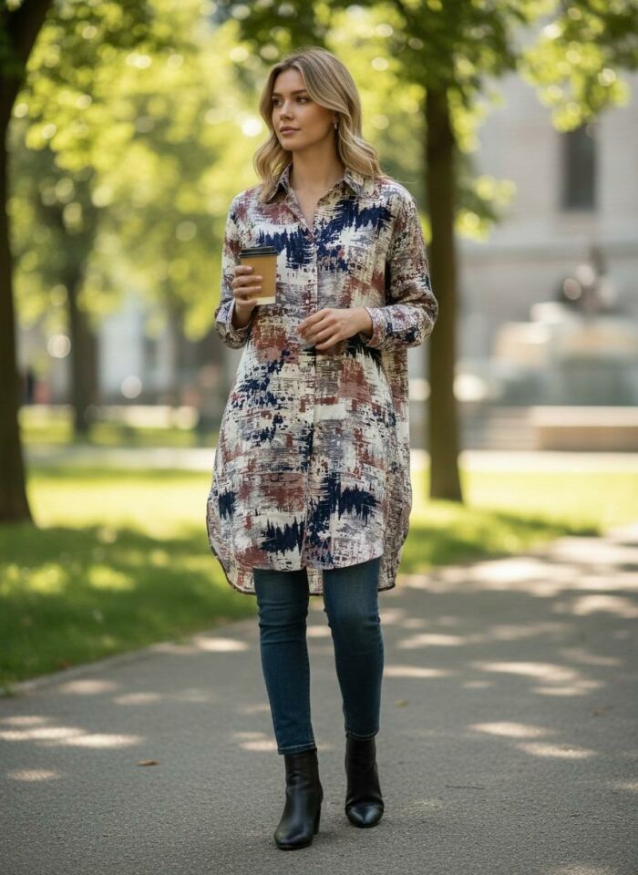 VETRE KADIN BÜYÜK BEDEN UZUN VİSKON GÖMLEK