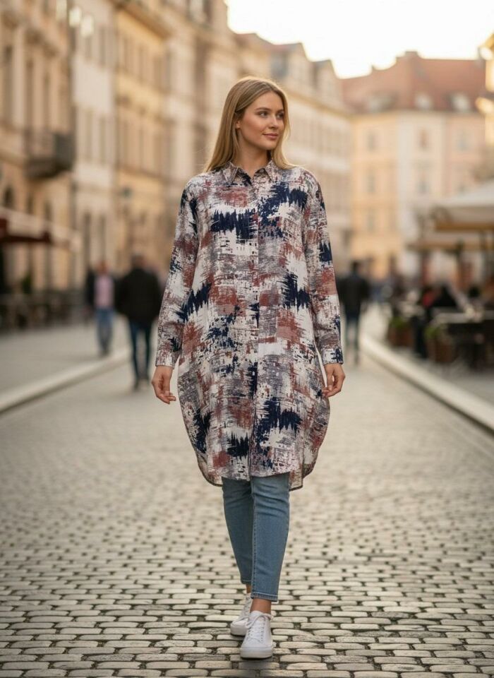 VETRE KADIN BÜYÜK BEDEN UZUN VİSKON GÖMLEK